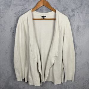 Eileen‎ Fisher Sweater XL Ivory Silk Organic Cotton Angled Open Front Cardigan